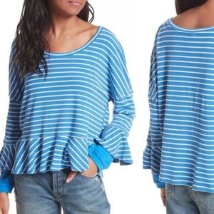 Free People | Blue & White Striped Ruffle Peplum